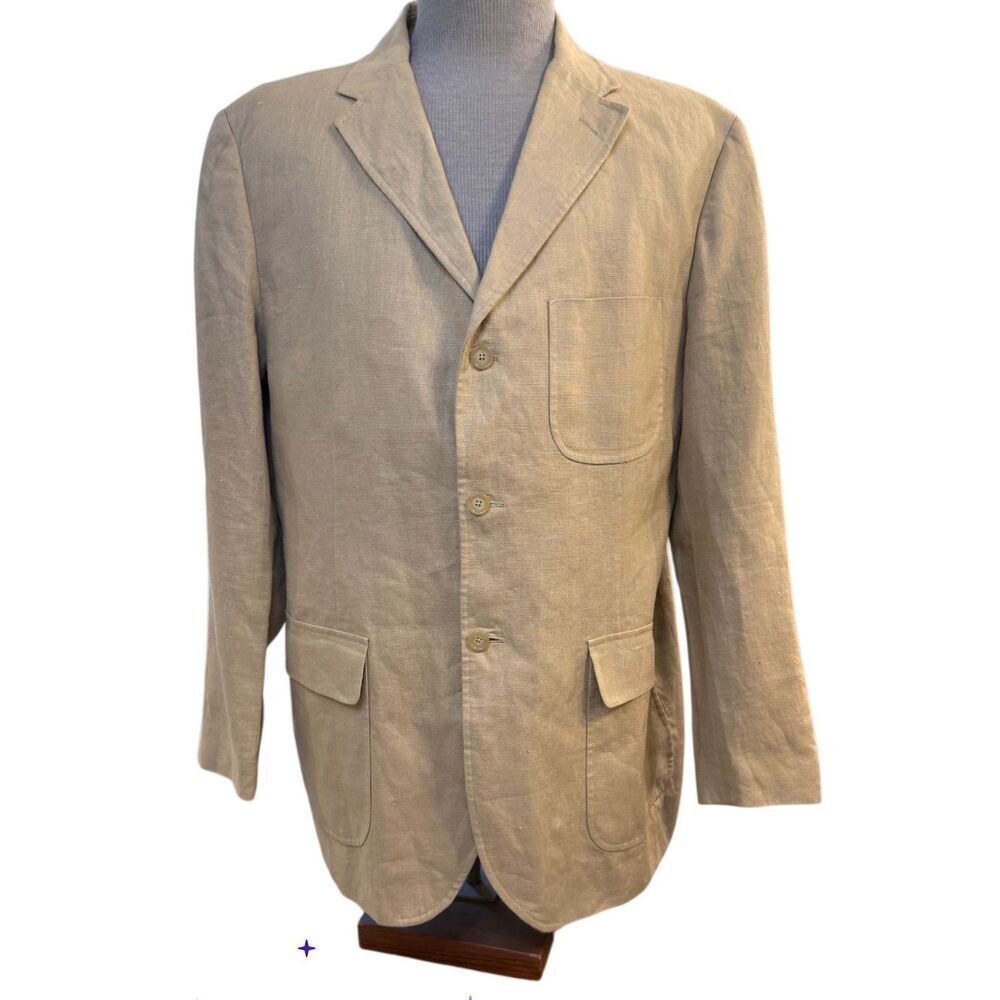 Polo Ralph Lauren Vintage 3-Patch Pocket 100% Linen Khaki Blazer XL